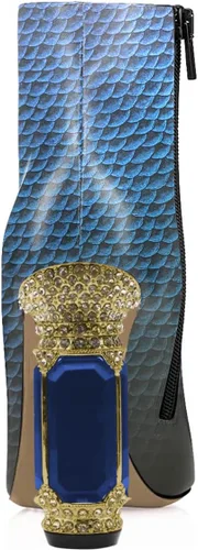 Vista 89 de FSJ Botas de tacón alto con punta puntiaguda para mujer, con tacón alto, con cremallera lateral brillante, estilo casual, para uso diario, zapatos
