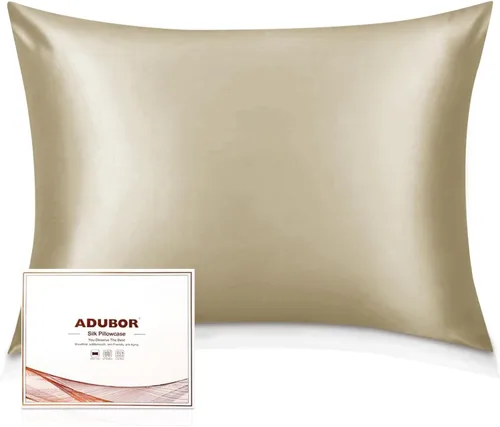 Vista 45 de Adubor Funda de almohada 100% de seda, fundas de almohada de seda de morera, 22 fibras de grado Momme 6A, funda de almohada de seda para la salud