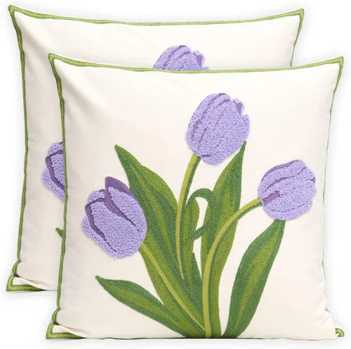 Vista 20 de Pack of 2 Embroidered Decorative Throw Pillow Cover 18x18 Inch Farmhouse Floral Pillowcase for Living Room Sofa Bed (Big Pumpkin)