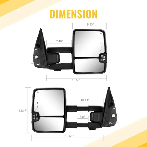Vista 9 de Espejos de remolque para Dodge Ram 1500 2002-2008, Dodge Ram 2500 3500 2003-2009 con función de vidrio eléctrico calentado, luz de señal de giro