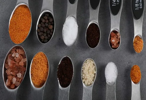 Vista 6 de Juego de 6 cucharas medidoras magnéticas de acero inoxidable de doble cara apilables para medir ingredientes secos y líquidos Cucharada