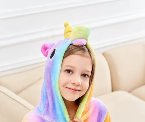 Vista 3 de Doctor Unicorn Bata de baño suave con capucha de unicornio - Regalos de unicornio para niñas