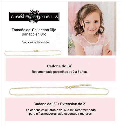Vista 6 de Cherished Moments Collar de corazón, plata de ley 925 o chapado en oro de Corazón dorado (14 pulgadas)