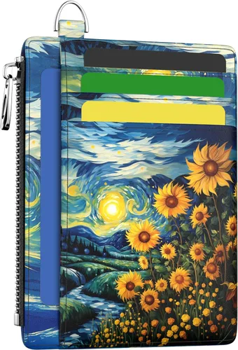 Vista 38 de Hancynir Cartera delgada para mujer con soporte para tarjetas de crédito RFID, pequeña mini funda para tarjetas con bolsillo frontal de PU, cartera