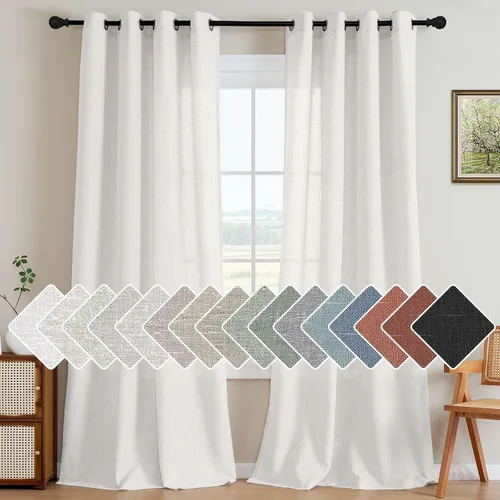 Vista 19 de H.VERSAILTEX Elegant - Cortinas texturizadas de lino natural mezclado con eficiencia energética, filtrado de luz, con ojales de níquel