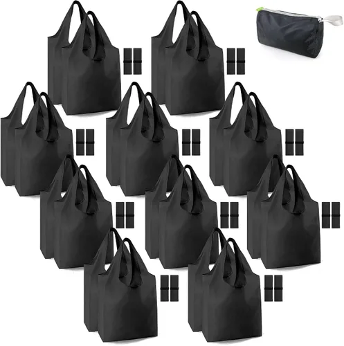Vista 9 de BeeGreen Bolsas de comestibles reutilizables de Navidad con bolsa de almacenamiento con cremallera, paquete de 10 bolsas de compras reutilizables a