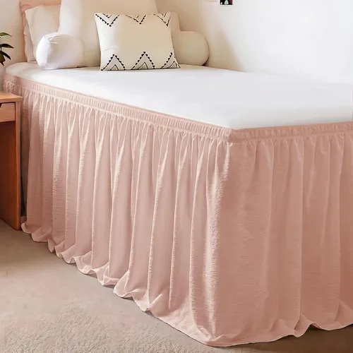 Vista 54 de Falda de cama RIMELA tamaño Queen color verde bebé con caída de 15 pulgadas, falda elástica envolvente, volante que protege contra el polvo