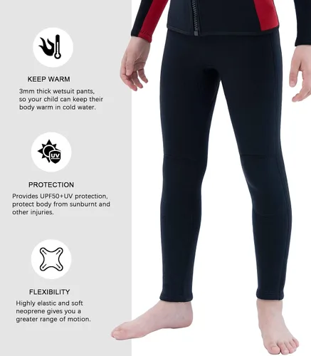 Vista 5 de Wetsuit Pants for Kids Boys Girls and Youth 3mm Neoprene Children Wet Suits Adjustable Bottoms Keep Warm in Cold Water to Swimming Workout Scuba