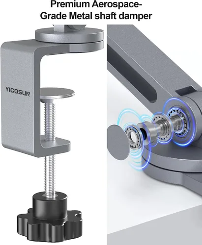 Vista 5 de YICOSUN Soporte de brazo para tableta con súper agarre, soporte plegable ajustable y abrazadera giratoria de aluminio resistente de 360° para iPad