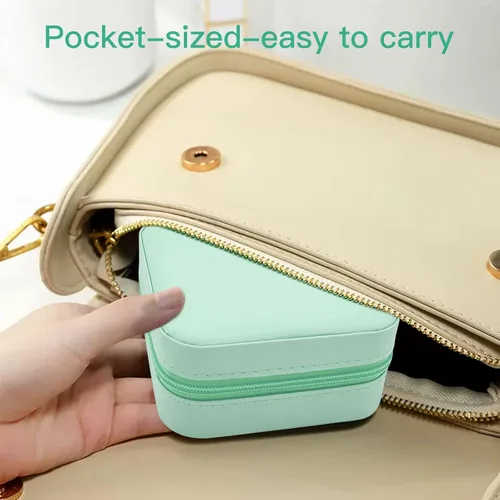 Vista 3 de KIQIONE Caja organizadora de joyas pequeña estuche de joyería de viaje para niñas y mujeres anillo de almacenamiento colgante aretes collar pulsera