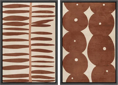 Vista 53 de SIGNFORD Lienzo enmarcado para pared, juego de arte geométrico retro de mediados de siglo, plantas forestales, ilustraciones con formas abstractas