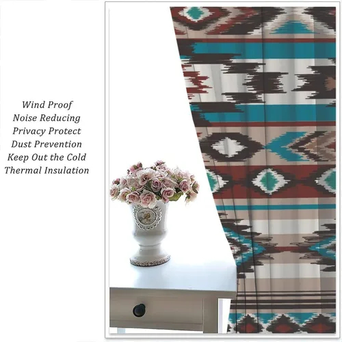 Vista 392 de Cortinas con patrón geométrico tribal, estilo suroeste, azteca, rústico, occidental, nativo americano, opacas, con bolsillo para barra, decoración