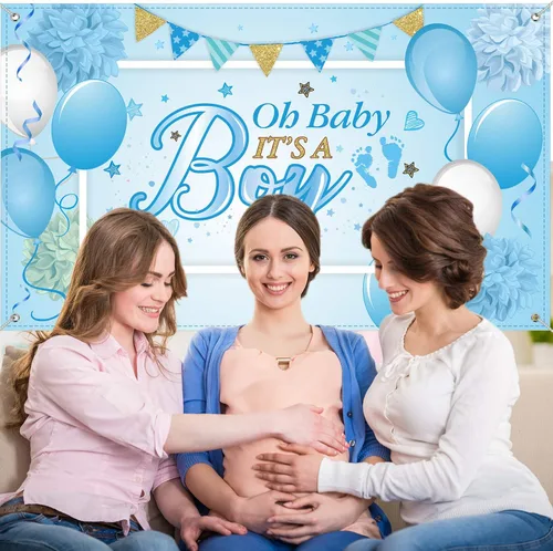 Vista 5 de Decoraciones para fiestas de baby shower Blulu, fondo grande de tela durable para fiestas de baby shower, fondo para cabina de fotos para fiestas