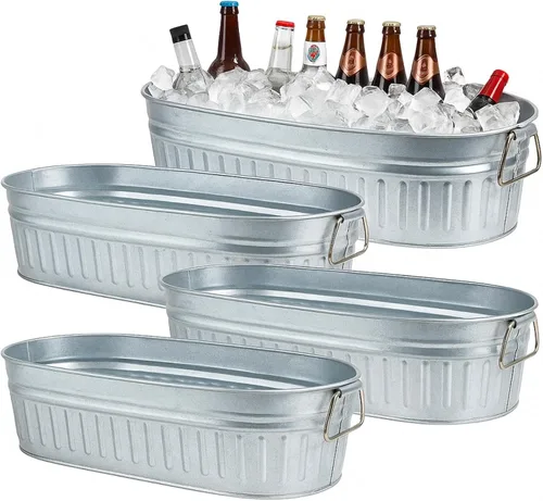 Vista 12 de Lallisa Cubo galvanizado para bebidas de 5.3 galones, cubo galvanizado de metal para hielo y bebidas con asas, para fiestas, casa de campo, piscina