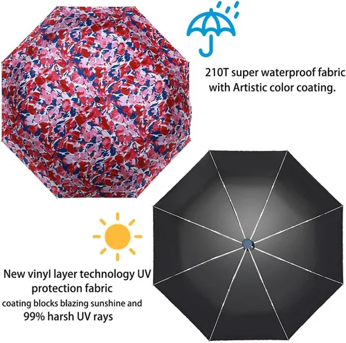Vista 4 de FDJASGY Paraguas de viaje plegable compacto con protección UV, cierre automático, paraguas de lluvia plegable compacto para mujeres y hombres