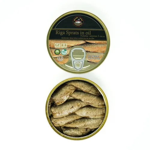 Vista 7 de Grilled Catch Brisling Sardines – Espadines Riga ahumados, capturados en aceite, 5.6 oz, mariscos sostenibles, Kosher, empacados a mano en Letonia