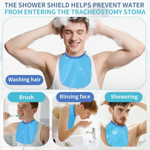 Vista 2 de Cubierta de ducha para traqueotomía, protector de estoma para traqueotomía (azul, 1 unidad)