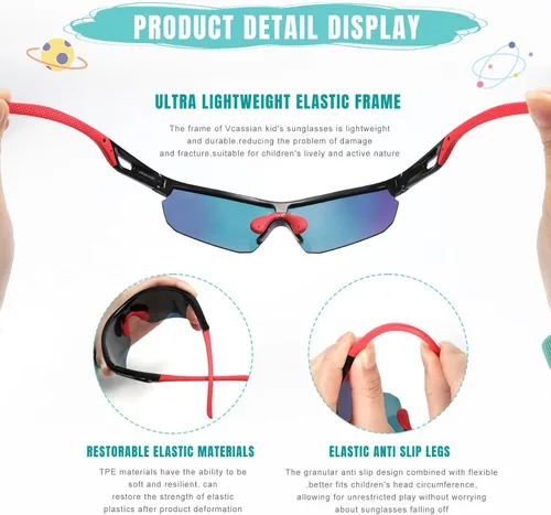 Vista 5 de Kids Sunglasses Youth Baseball Sunglasses for Boys Girls 3-12 Polarized Softball Sports Goggles UV Protection