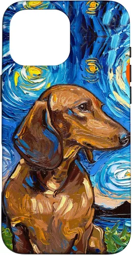 Vista 19 de Aja - Carcasa para iPhone 17 de pelo corto marrón con diseño de perro de noche estrellada Doxie
