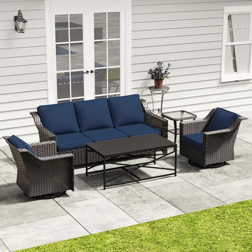 Vista 73 de Sofá de lujo para patio al aire libre de 3 plazas con mimbre de PE tejido a mano Azul