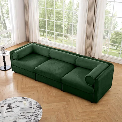 Vista 16 de Sofá biplaza azul de 75.5 pulgadas, sofás seccionales grandes de 2 plazas para sala de estar, sofá modular de tela de felpilla, juego de sofás