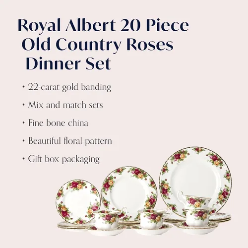 Vista 8 de Royal Albert Old Country Roses – Juego de vajilla de 20 piezas