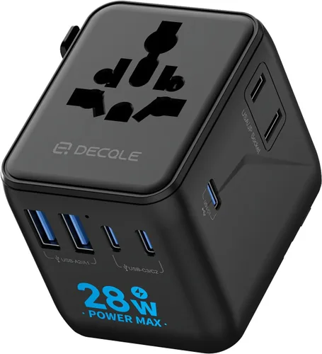 Vista 11 de Adaptador de viaje universal, adaptador de enchufe de viaje internacional con 2 puertos USB-C y 2 puertos USB-A, con toma de corriente AC adicional