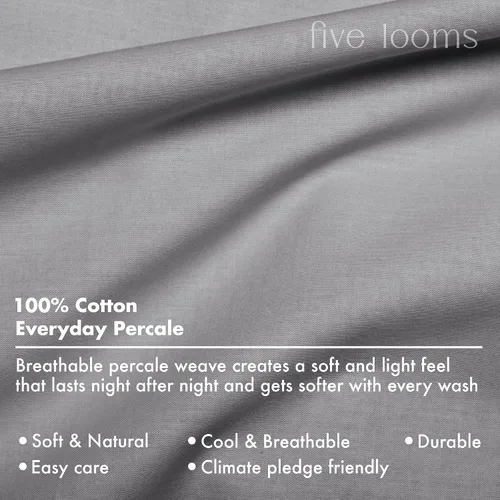Vista 6 de Five Looms Juego de sábanas de percal de 4 piezas, 100% algodón con bolsillo profundo de 15 pulgadas, juego de sábanas refrescantes naturales