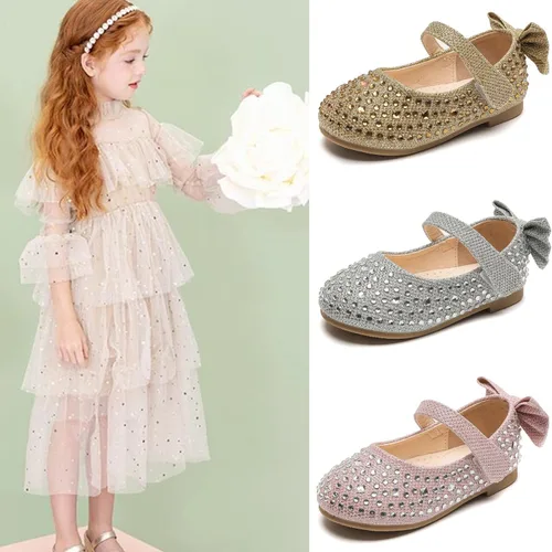 Vista 2 de kkdom Zapatos de vestir para niña Mary Jane Ballet Flats Bow Flower Girl Boda Fiesta Bailarina Zapatos planos para niñoniño pequeño niño grande