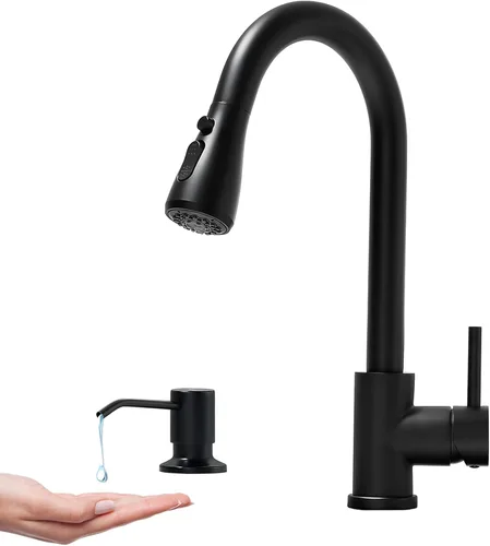Vista 18 de VFAUOSIT - Grifo de cocina con rociador extraíble, grifo de fregadero de cocina sin plomo, níquel cepillado, acero inoxidable, arco alto, extracción