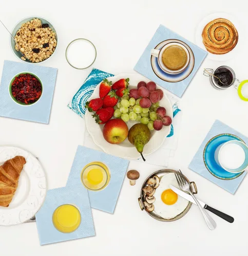 Vista 7 de 50 servilletas de cóctel de 3 capas de color azul bebé, servilletas de postre, servilletas de papel desechables para bodas, fiestas de cumpleaños