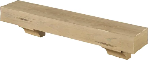 Vista 3 de MANTELSDIRECT Breckenridge - Estante de chimenea de 48 pulgadas con ménsulas - Estante rústico flotante para chimenea - Rubio - Estante de madera