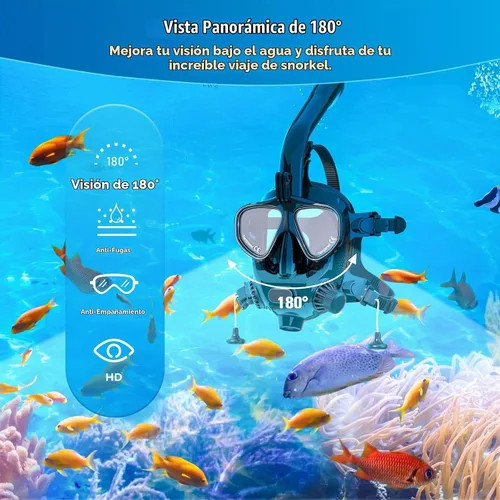 Vista 5 de SMACO Máscara de buceo de cara completa con soporte para cámara, máscara de esnórquel de cara completa para adultos compatible con tanque de buceo