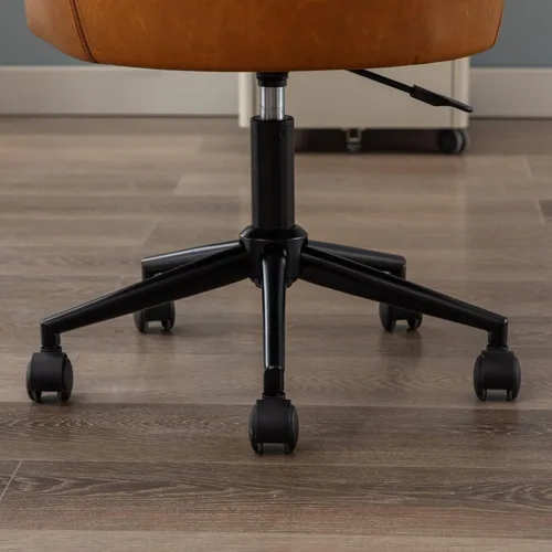 Vista 6 de Silla de oficina en casa marrón con ruedas, silla ajustable para computadora, silla de escritorio giratoria con respaldo medio, silla tapizada
