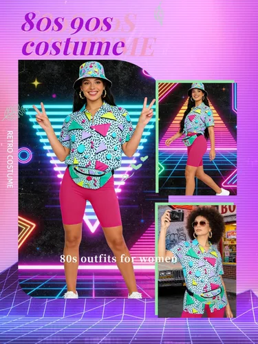 Vista 4 de Verceco Trajes de los años 80 y 90 para mujer, unisex, hip hop, accesorios de disfraz retro de los años 90, trajes de fiesta temática de los años