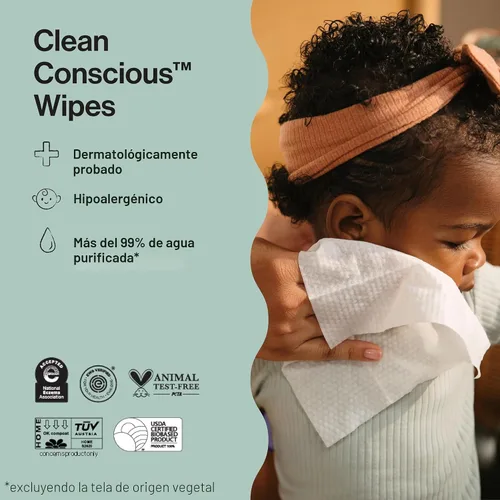 Vista 7 de The Honest Company - Toallitas limpiadoras para bebé con 99% de agua, respetuosas con el medioambiente, a base de plantas, hipoalergénicas