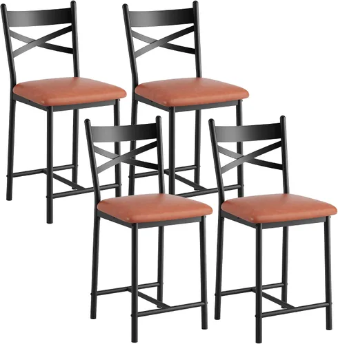 Vista 11 de IDEALHOUSE Juego de 2 taburetes de bar de 26 pulgadas de altura de mostrador, sillas de bar tapizadas con respaldo, cojín grueso, taburetes de bar