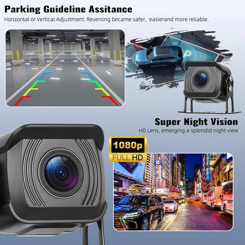Vista 6 de Kit de sistema de cámara de respaldo 1080P, monitor de marcha atrás de 7 pulgadas con función de grabación de visión nocturna DVR Monitor 2 cámaras