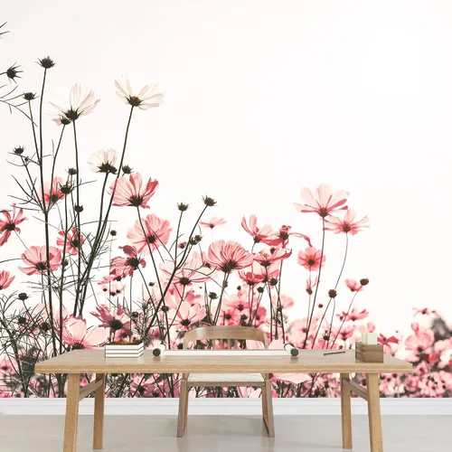 Vista 3 de wall26 Adhesivo mural removible para pared, diseño escénico de flores silvestres rosa, campo de jardín, naturaleza, fotografía, realismo