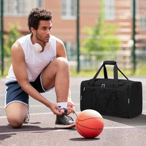 Vista 8 de Bolsa de deporte para viajes, deportes al aire libre, bolsa de zapatos para 4 pares de tenis hasta la talla 14, bolsa de viaje con 3 divisores