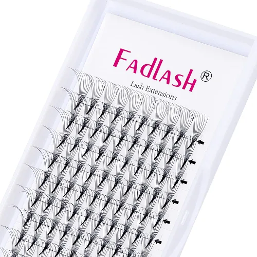 Vista 29 de FADLASH Extensiones de pestañas postizas en abanico con base puntiaguda 10D, extensiones de pestañas postizas de tallo medio, extensiones