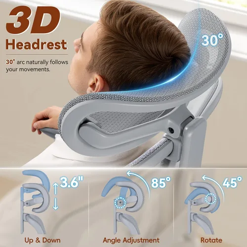 Vista 8 de GABRYLLY Silla de oficina ergonómica de malla con reposapiés, silla de escritorio grande y alta con soporte de respaldo ajustable de 5 niveles
