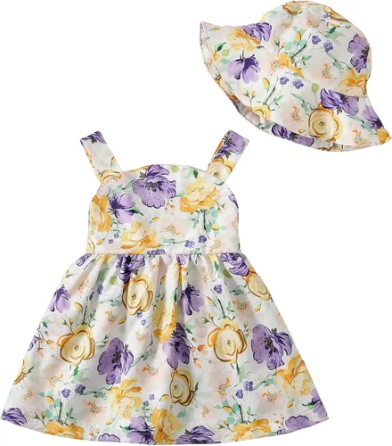 Vista 17 de Vestido para bebé recién nacida niña pequeña Vestido para niña pequeña de cuello halter sin mangas con flores Vestido de verano para niña de espalda