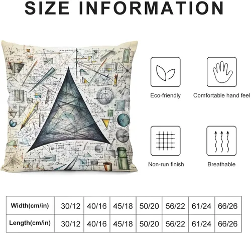 Vista 3 de Fundas de almohada, texto matemático y ecuaciones, formas geométricas, fundas de almohada matemáticas, geometría, fórmulas científicas