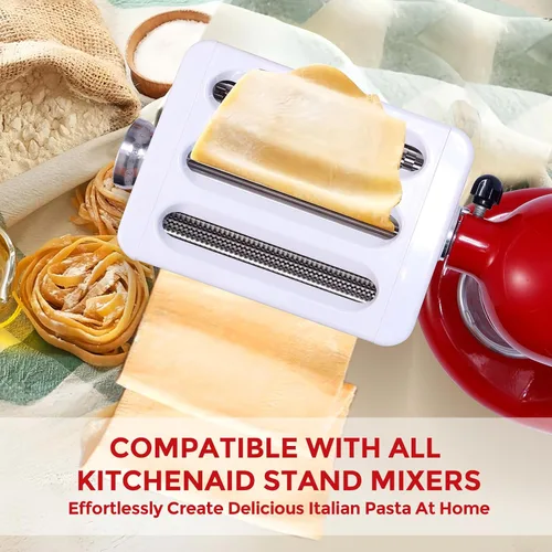 Vista 7 de Accesorio para hacer pasta para mezcladores de pie KitchenAid 3 en 1 de acero inoxidable Rodillo de pasta, cortador de espaguetis/fettuccine
