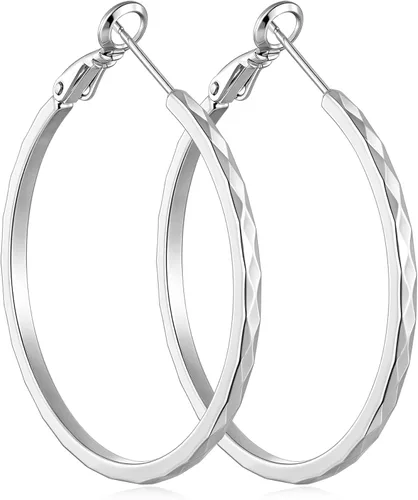 Vista 22 de Aretes de aro de corte de diamante para mujer, aro ligero y fino Dorado