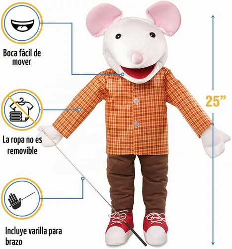Vista 2 de Ratón de 25 pulgadas con zapatillas, cuerpo completo, estilo ventrílocuo, marioneta animal