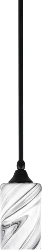 Vista 134 de Toltec Lighting Tallo Colgado Mini colgante, acabado de cobre negro, 3.5" cuadrado humo burbuja vidrio