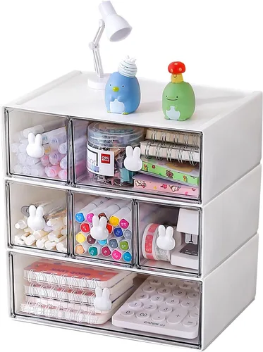 Vista 8 de Organizador de escritorio de plástico con cajones, organizador de escritorio con cajones, organizador de cajones de 3 niveles con 6 cajones, cajones