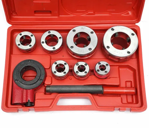 Vista 3 de Herramienta de roscado de tubería BSPT 7 Tamaño 3/8"- 2" Kit de troqueles de trinquete con trinquete manual de almacenamiento (7)